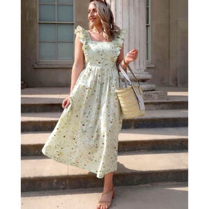 H&M Wildflower Meadow Collection Maxi Dress XXL Ruffle Green RARE Bloggers Fave